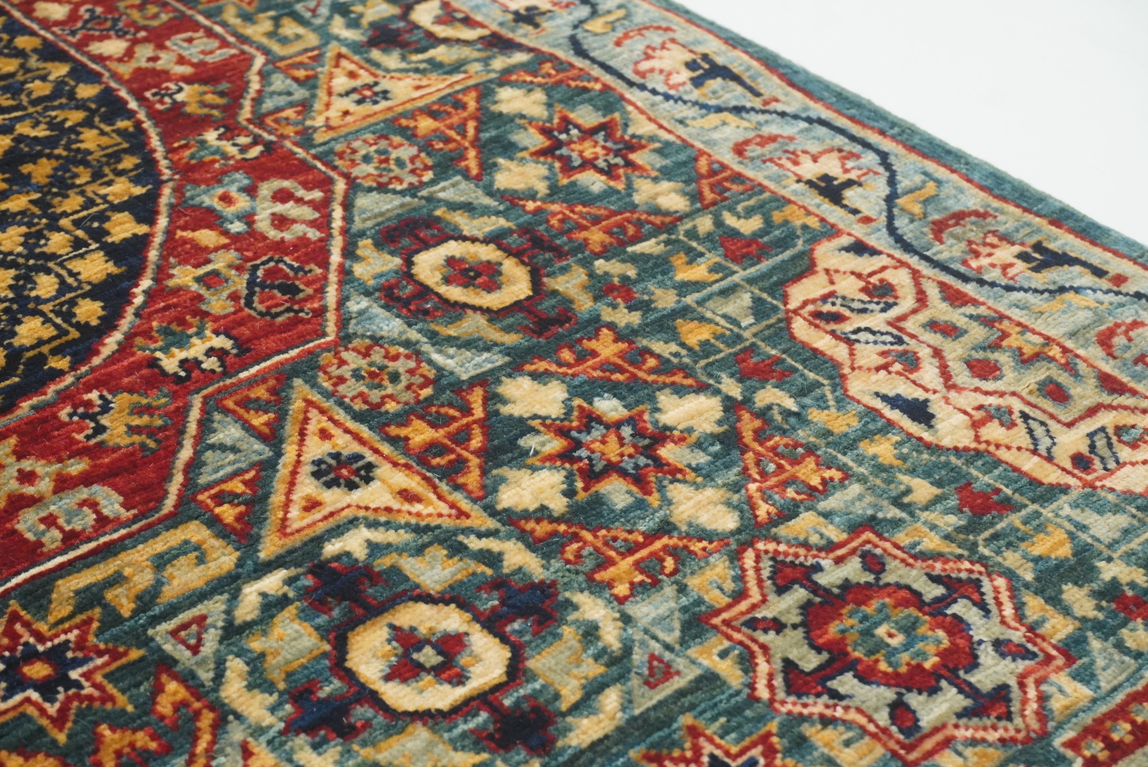 10 ft Green Mamluk Hand-Knotted Wool Runner Rug - Yildiz Rugs