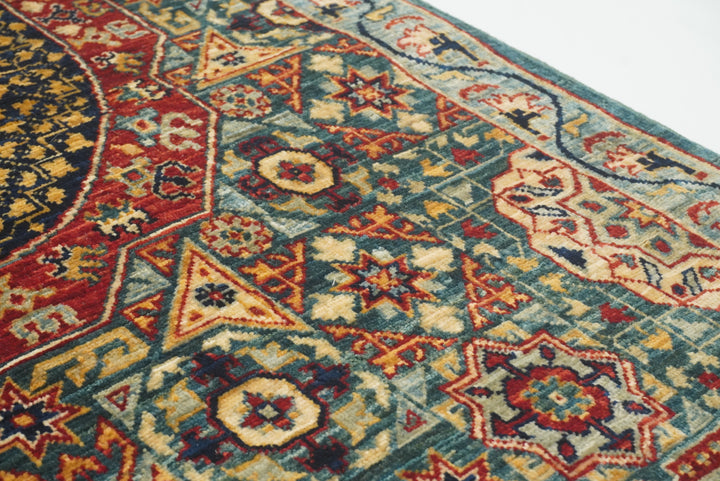 10 ft Green Mamluk Hand-Knotted Wool Runner Rug - Yildiz Rugs