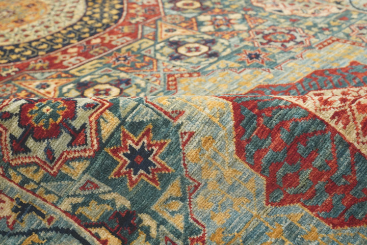 10 ft Green Mamluk Hand-Knotted Wool Runner Rug - Yildiz Rugs