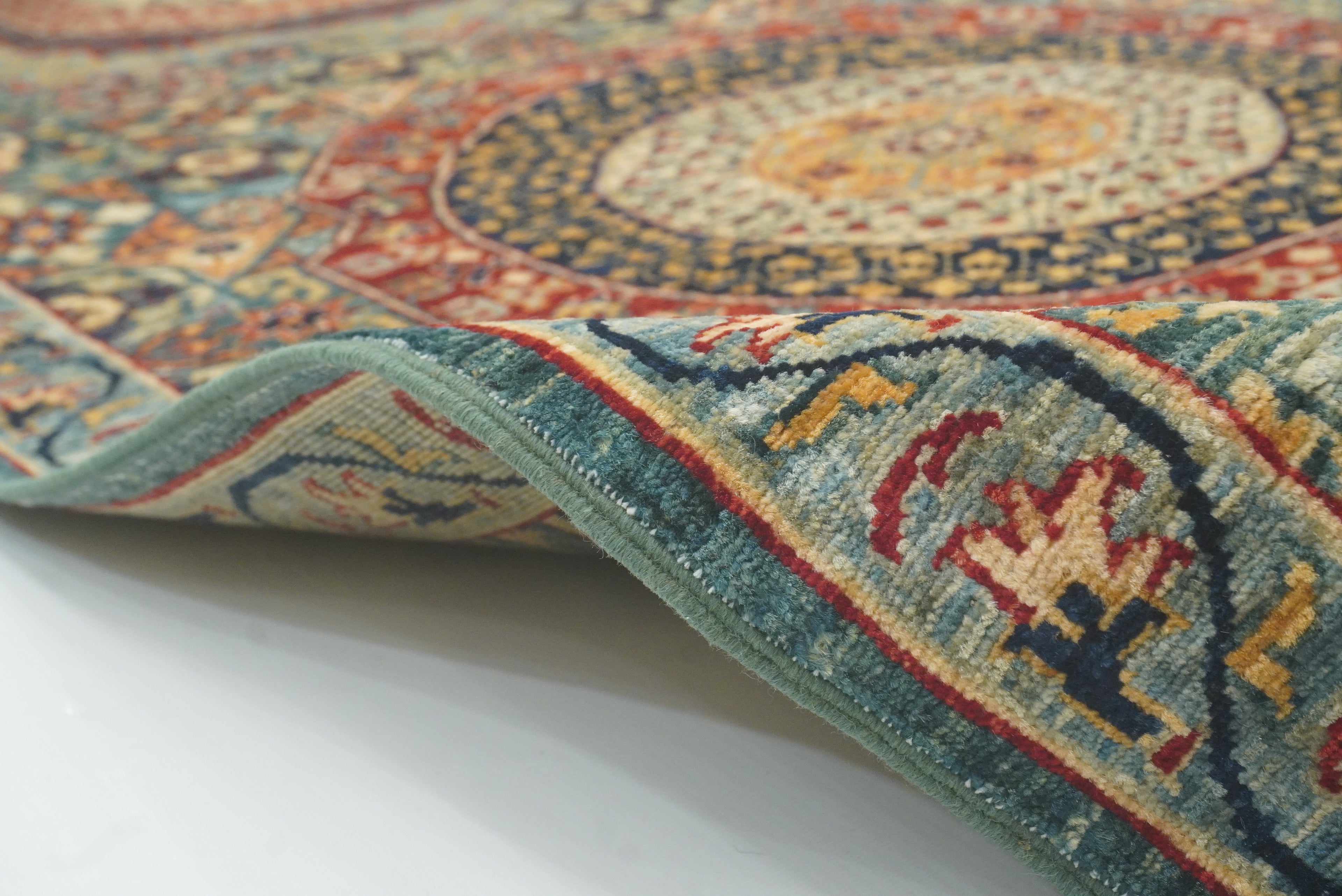 10 ft Green Mamluk Hand-Knotted Wool Runner Rug - Yildiz Rugs