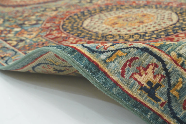 10 ft Green Mamluk Hand-Knotted Wool Runner Rug - Yildiz Rugs