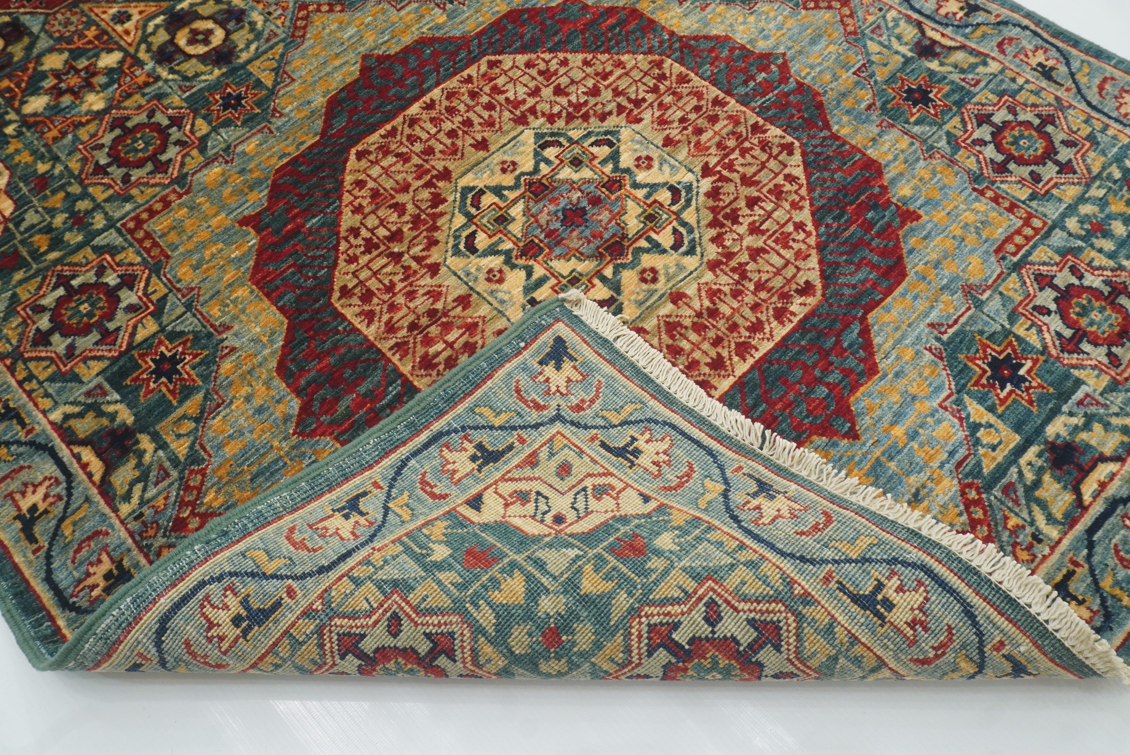 10 ft Green Mamluk Hand-Knotted Wool Runner Rug - Yildiz Rugs