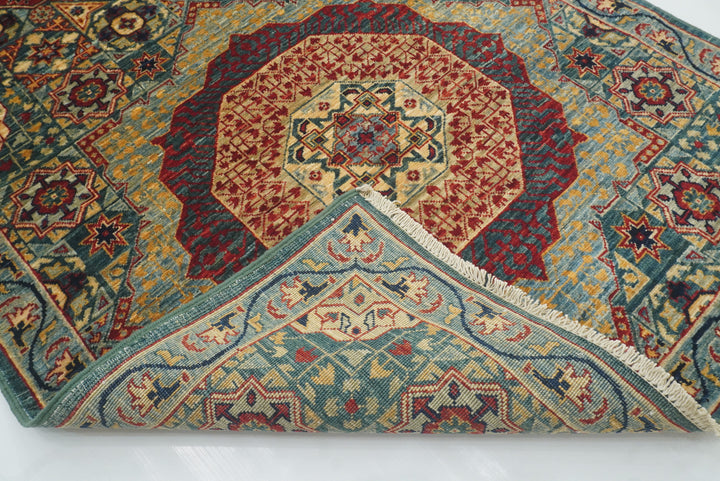 10 ft Green Mamluk Hand-Knotted Wool Runner Rug - Yildiz Rugs