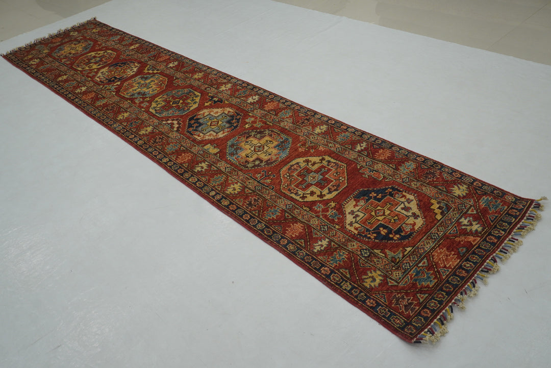 13 Ft Red Ersari Elephant foot Afghan hand knotted Oriental Runner Rug