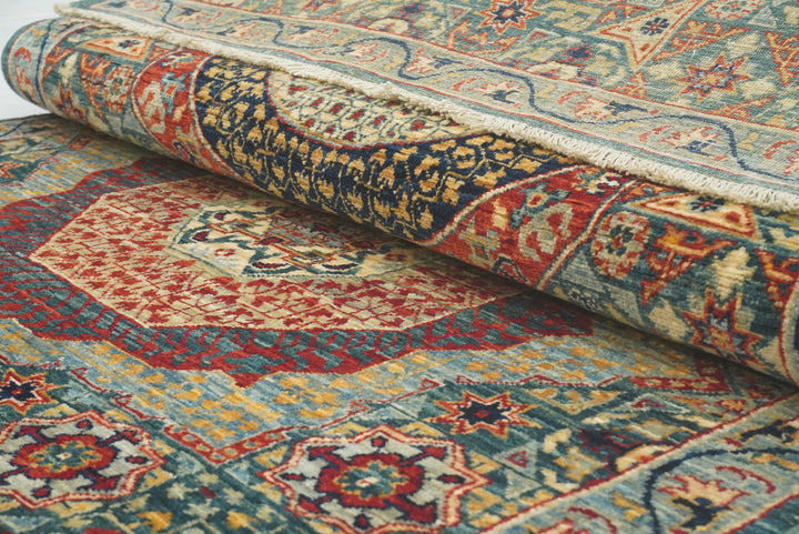 10 ft Green Mamluk Hand-Knotted Wool Runner Rug - Yildiz Rugs