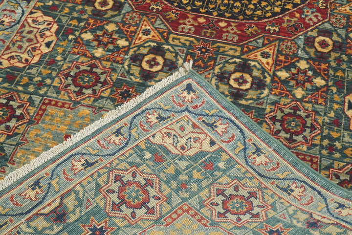 10 ft Green Mamluk Hand-Knotted Wool Runner Rug - Yildiz Rugs