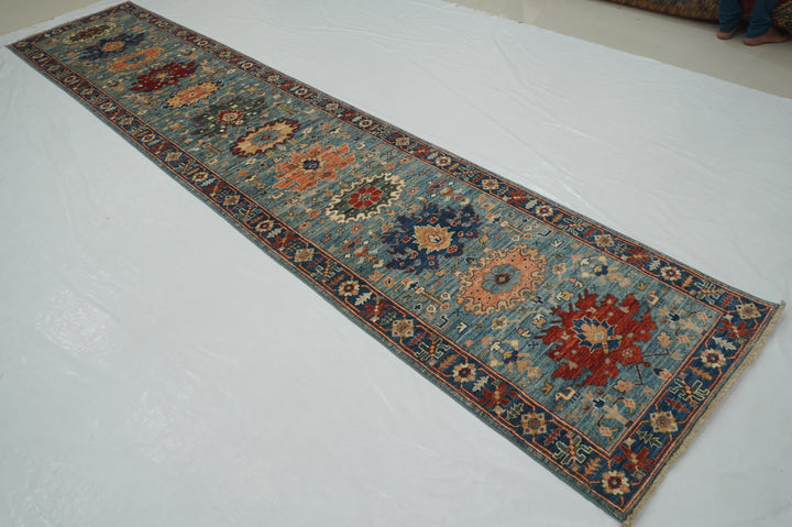 14 Ft Bidjar Muted Blue Afghan hand knotted Oriental Runner Rug - Yildiz Rugs