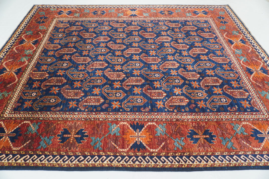 8x10 Navy Blue Motif Baluch Afghan Hand Knotted Oriental Rug - Yildiz Rugs