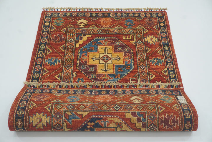 3x4 Red Ersari Hand Knotted Afghan Oriental Rug - Yildiz Rugs