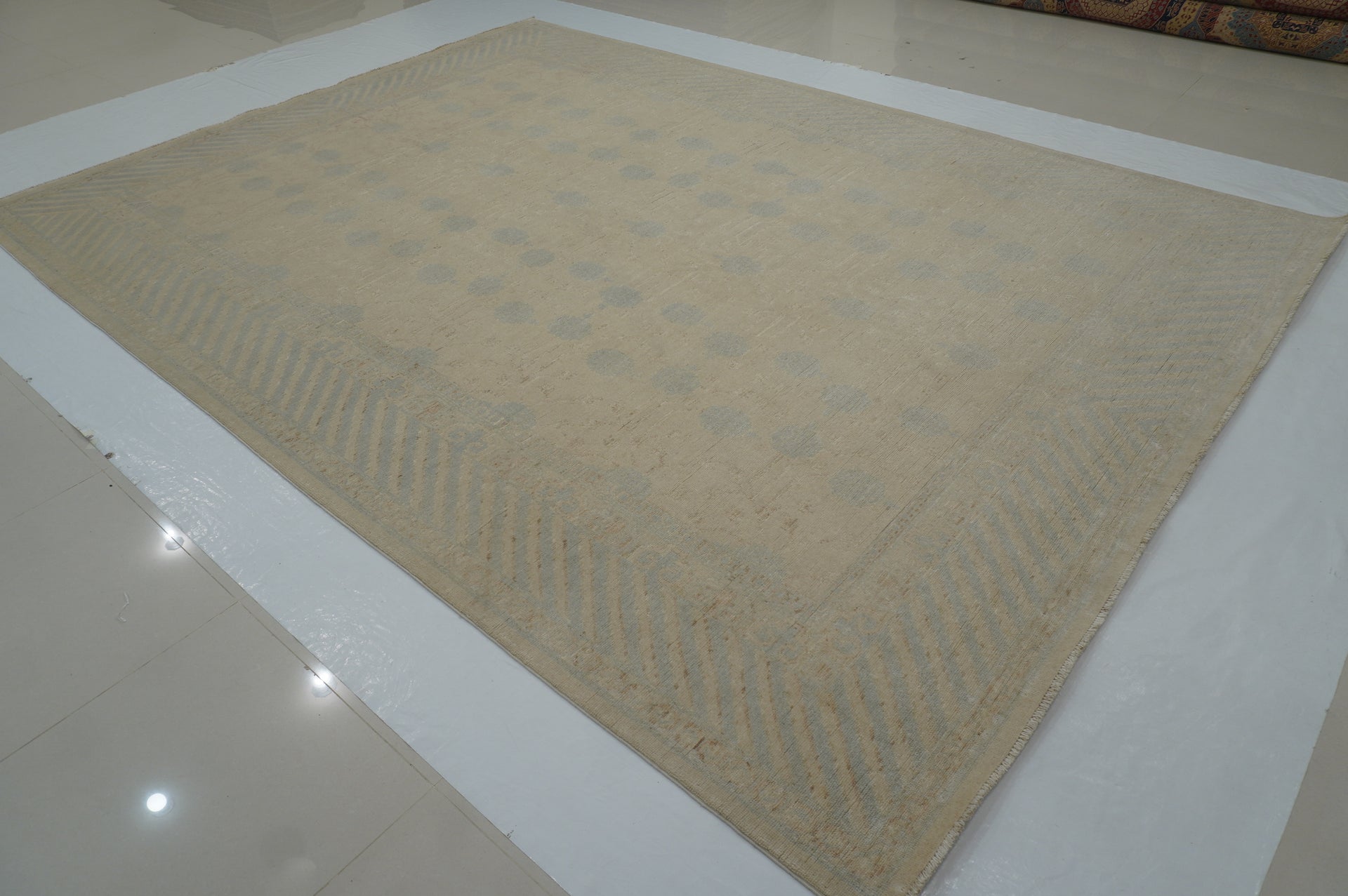 9x12 Beige Vintage Khotan Afghan Hand knotted Wool Oriental Rug - Yildiz Rugs