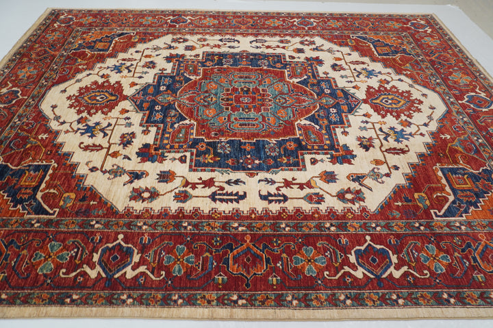 9x12 Red Ivory Serapi Afghan Hand Knotted Oriental Rug