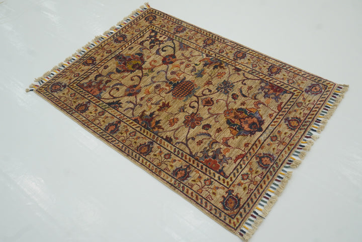 3x4 Beige Waziri Afghan Hand knotted wool Oriental Rug - Yildiz Rugs