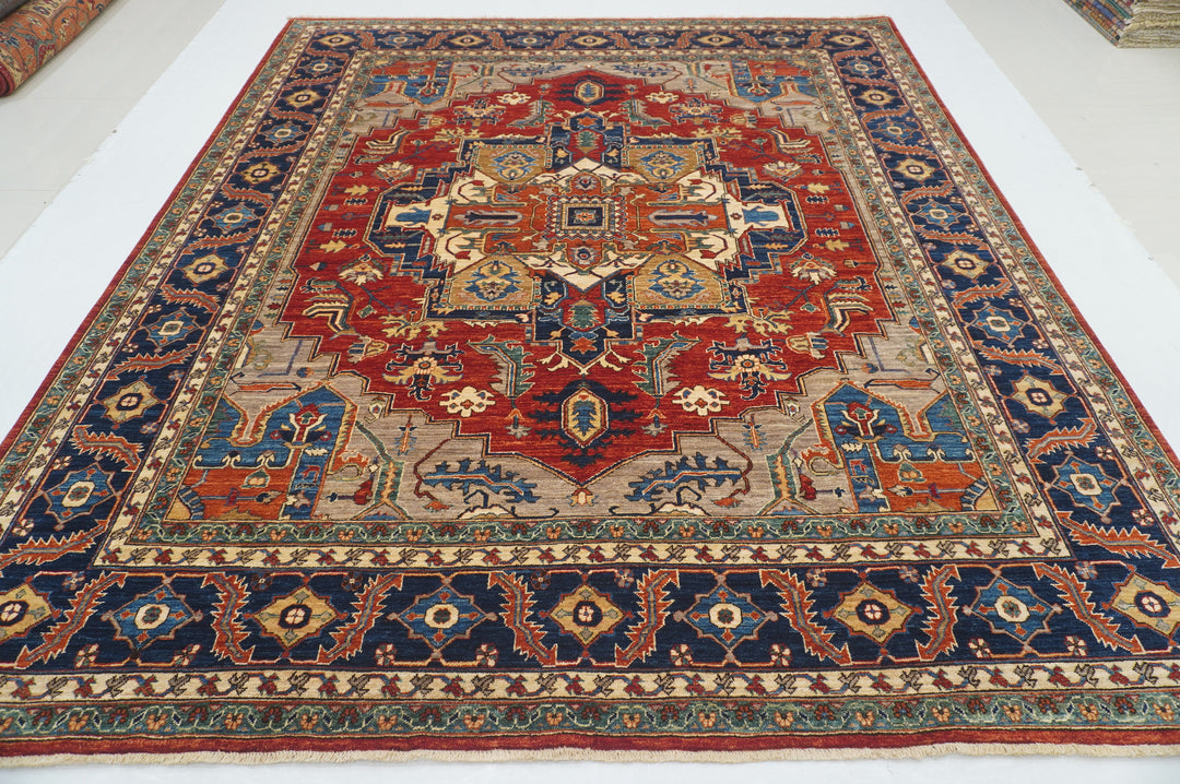 8x10 Red Heriz Afghan Hand knotted Oriental Medallion Rug - Yildiz Rugs