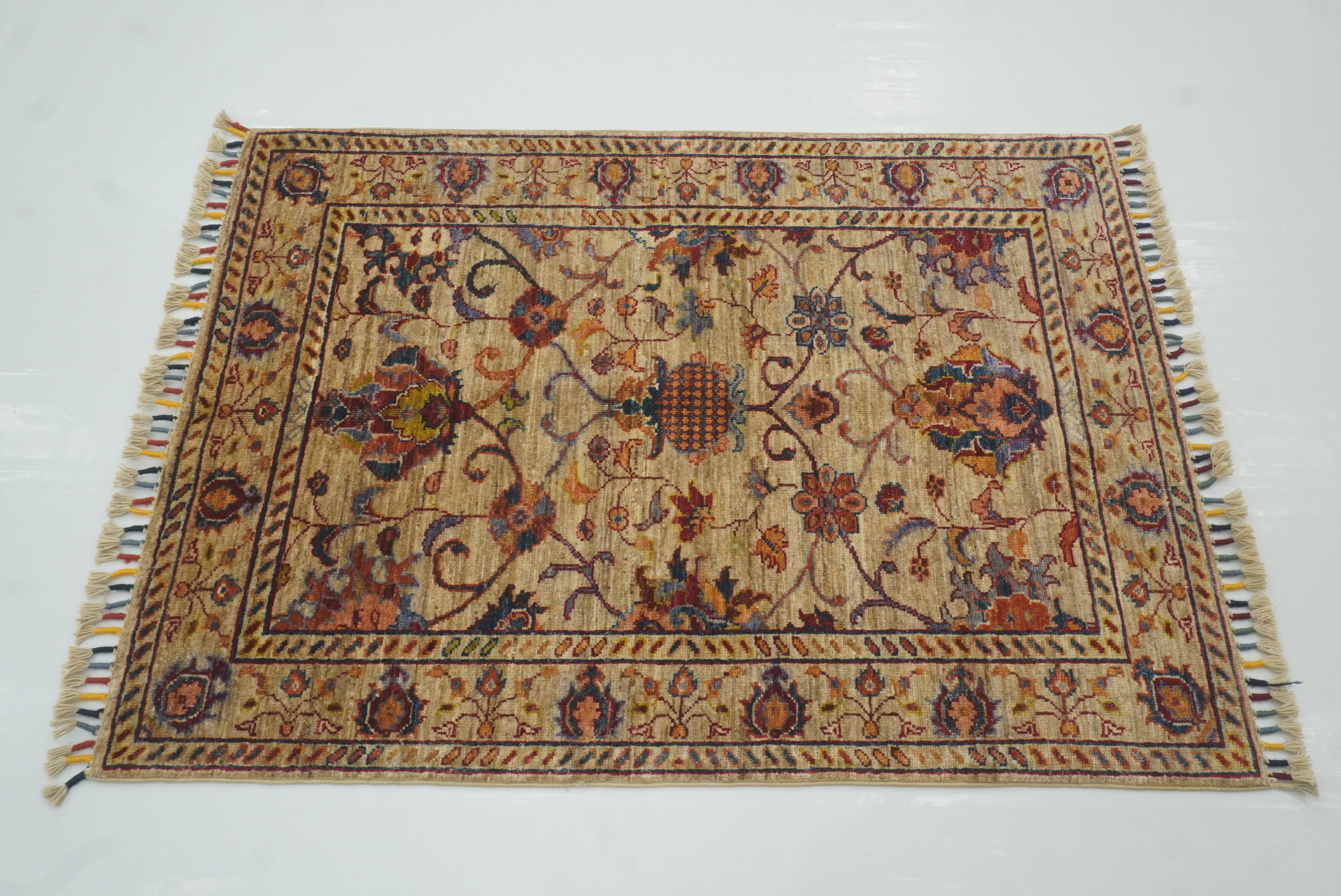 3x4 Beige Waziri Afghan Hand knotted wool Oriental Rug - Yildiz Rugs