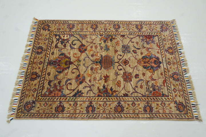 3x4 Beige Waziri Afghan Hand knotted wool Oriental Rug - Yildiz Rugs