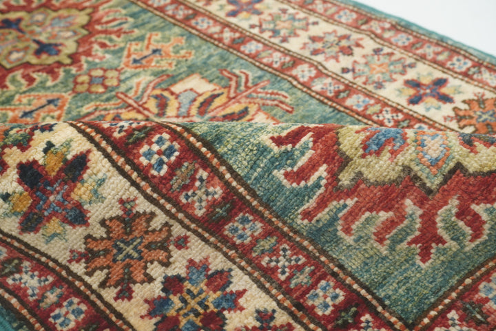 2x3 Green Kazak Hand-Knotted Afghan Rug - Yildiz Rugs