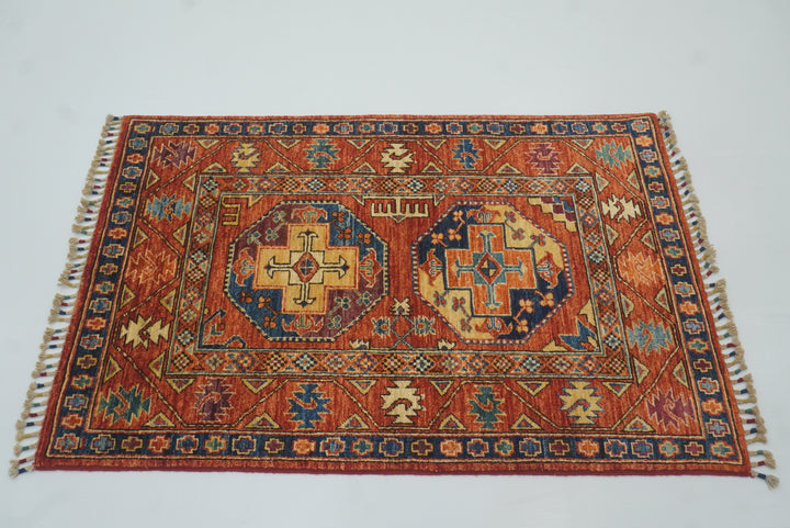 3x4 Red Ersari Hand Knotted Afghan Oriental Rug - Yildiz Rugs