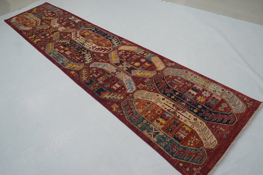 14 ft Red Baluch Afghan Hand knotted Runner Rug