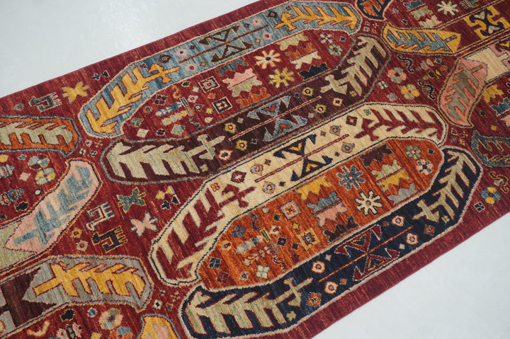 14 ft Red Baluch Afghan Hand knotted Runner Rug