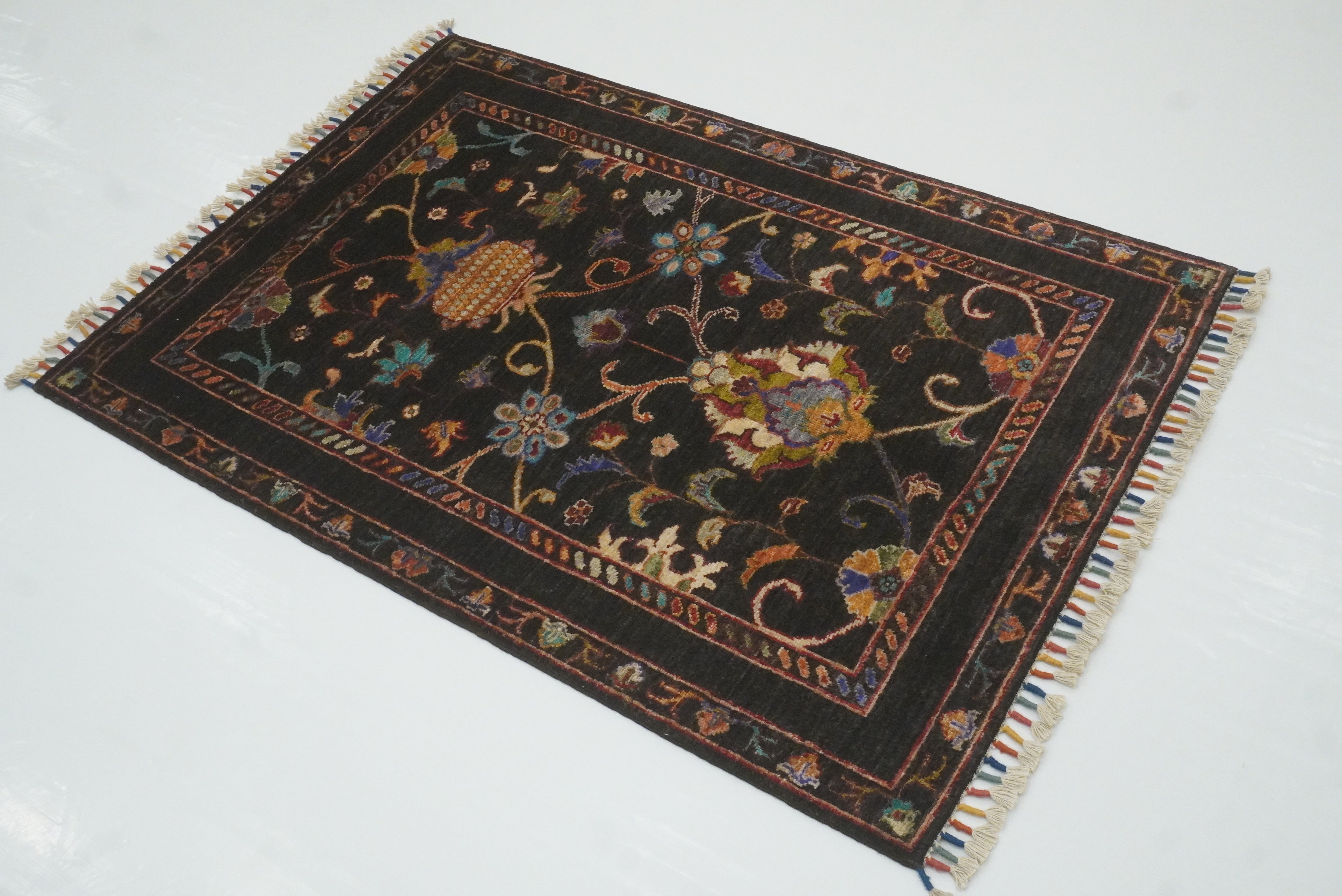 3x4 Black Waziri Afghan Hand knotted Rug - Yildiz Rugs