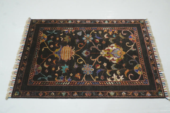 3x4 Black Waziri Afghan Hand knotted Rug - Yildiz Rugs