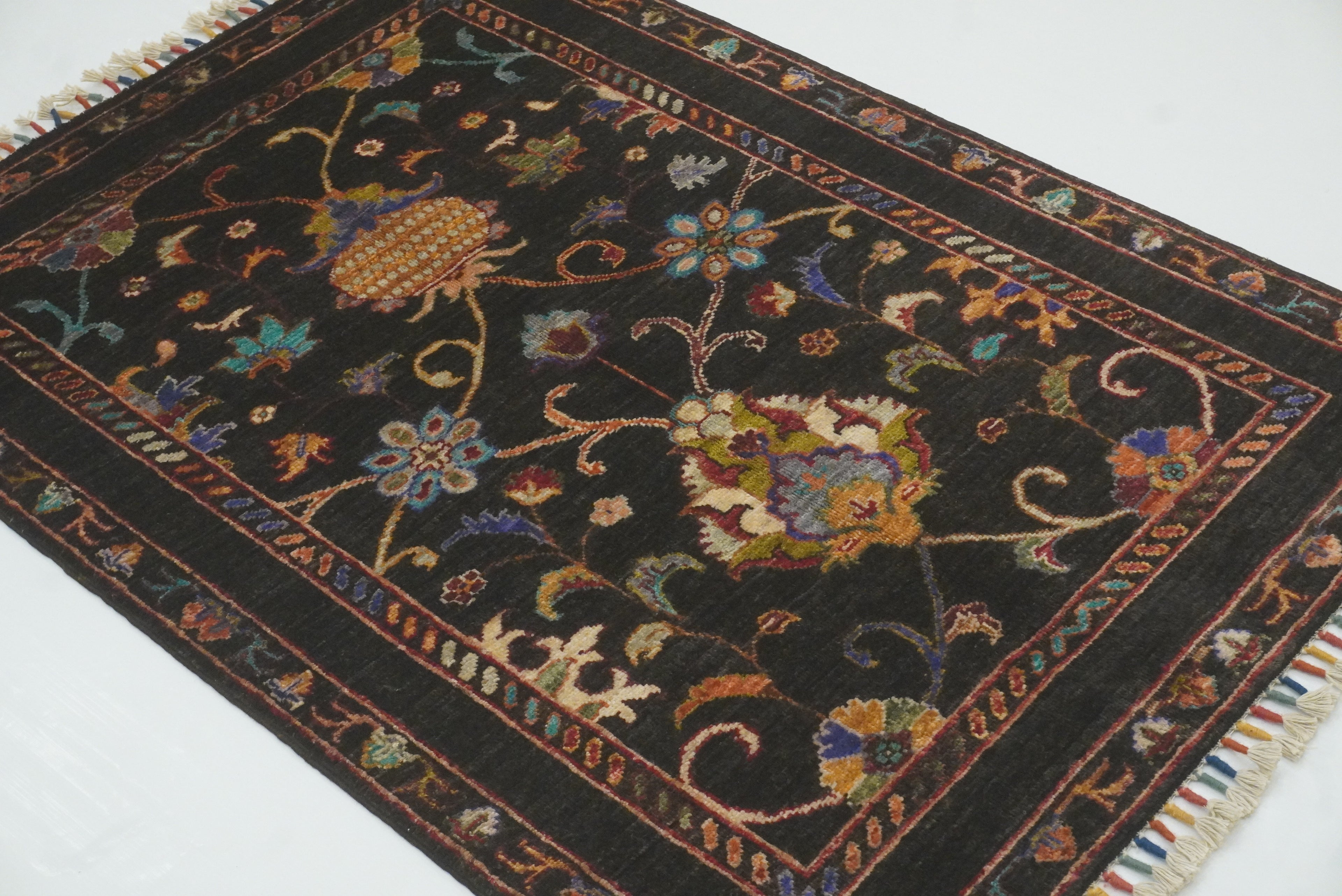 3x4 Black Waziri Afghan Hand knotted Rug - Yildiz Rugs