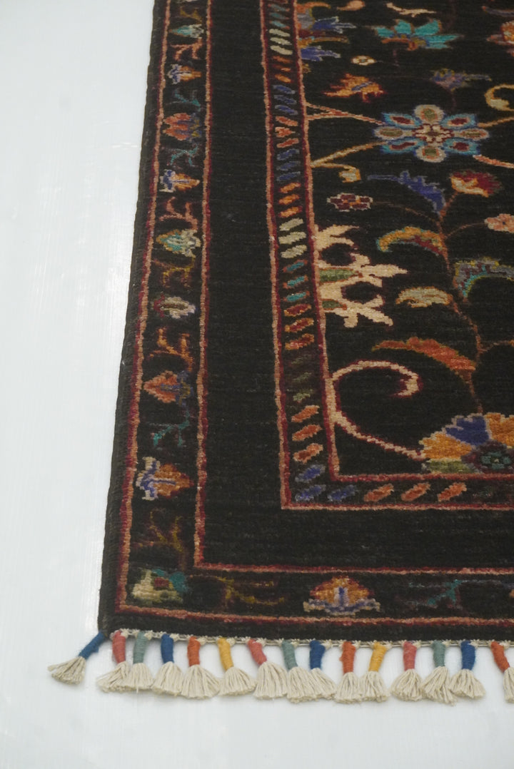 3x4 Black Waziri Afghan Hand knotted Rug - Yildiz Rugs