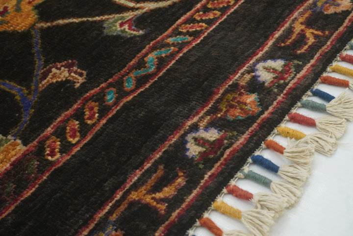 3x4 Black Waziri Afghan Hand knotted Rug - Yildiz Rugs