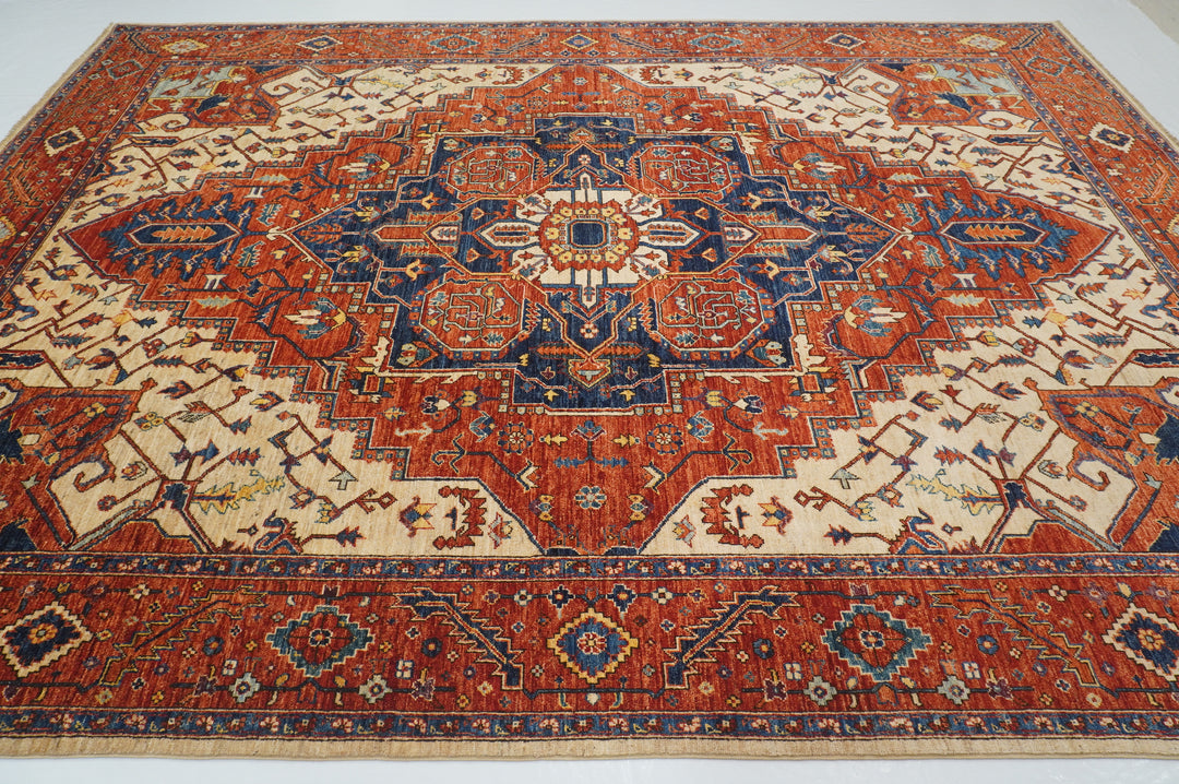 9x12 Red Serapi Afghan Hand Knotted Oriental Medallion Rug