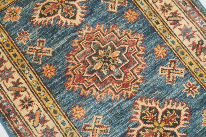 2x3 Blue Kazak Hand-Knotted Afghan Rug - Yildiz Rugs