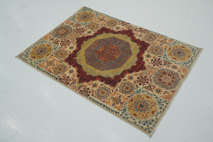 3x4 ft Beige Mamluk Hand knotted Rug - Yildiz Rugs