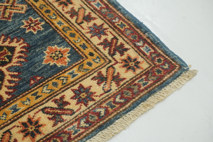 2x3 Blue Kazak Hand-Knotted Afghan Rug - Yildiz Rugs