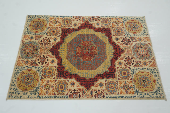 3x4 ft Beige Mamluk Hand knotted Rug - Yildiz Rugs