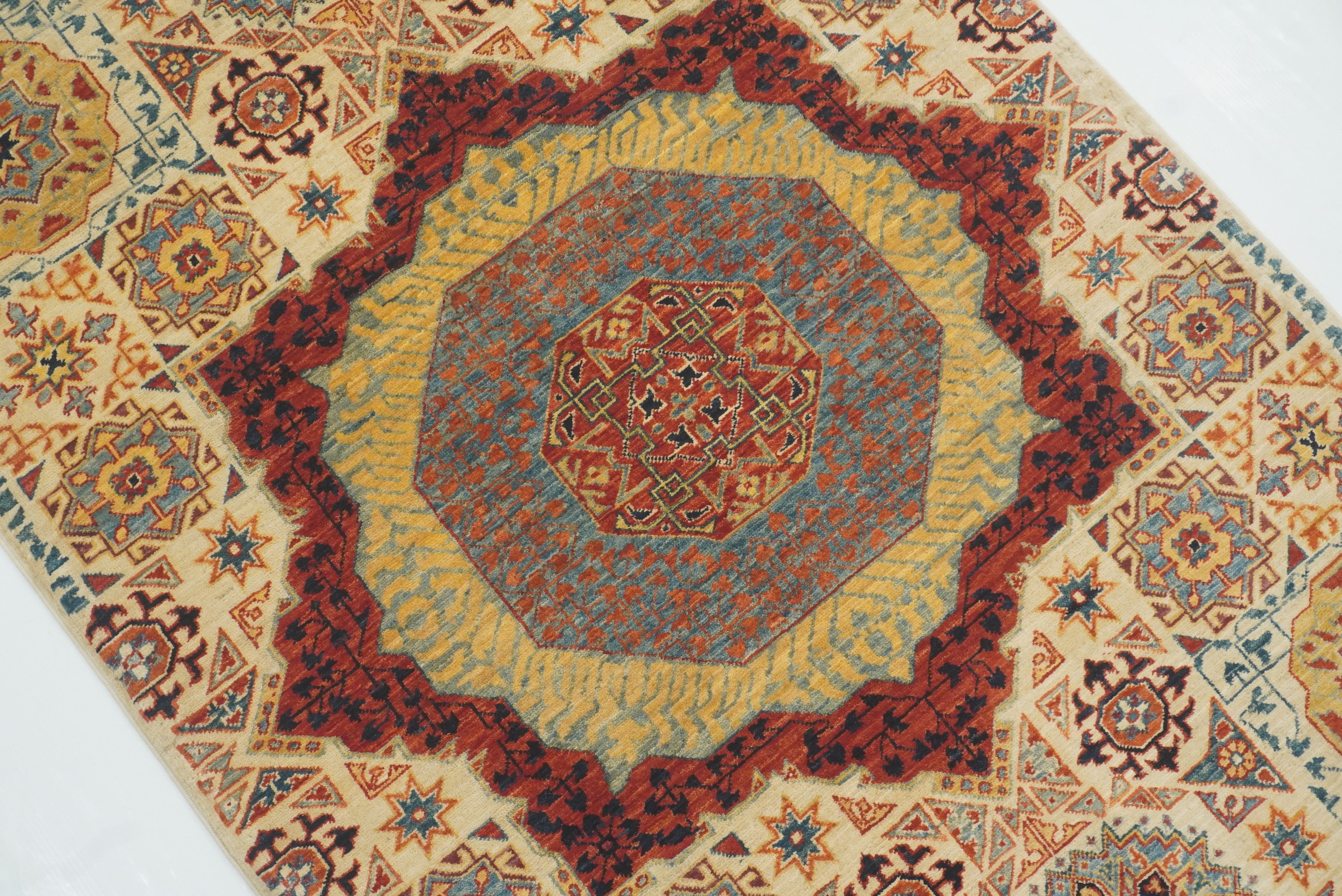 3x4 ft Beige Mamluk Hand knotted Rug - Yildiz Rugs