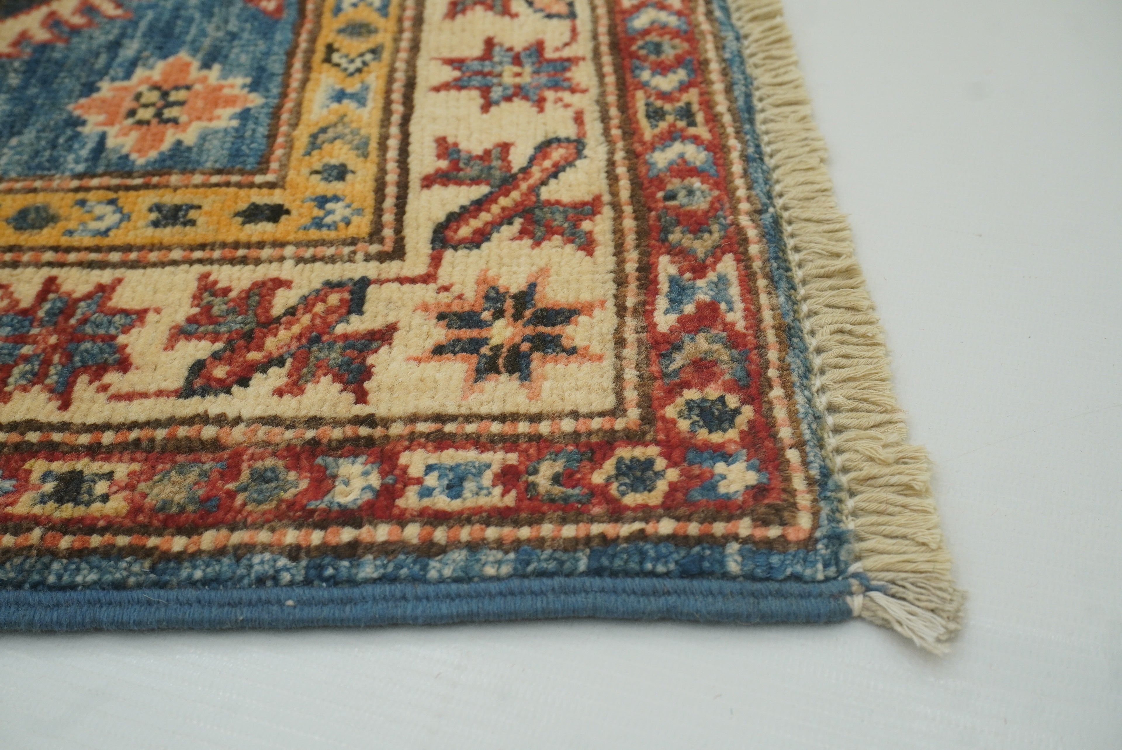 2x3 Blue Kazak Hand-Knotted Afghan Rug - Yildiz Rugs