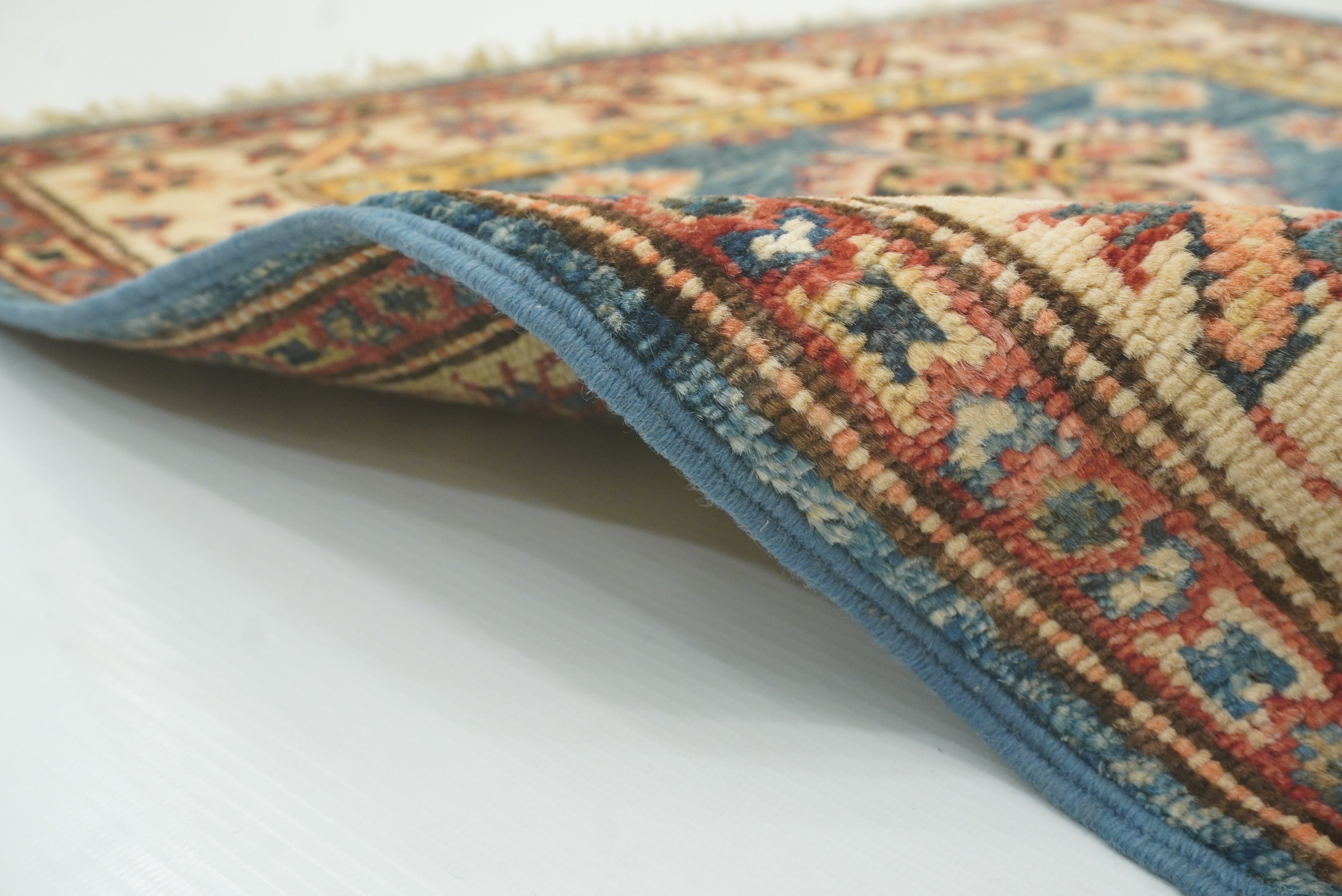 2x3 Blue Kazak Hand-Knotted Afghan Rug - Yildiz Rugs