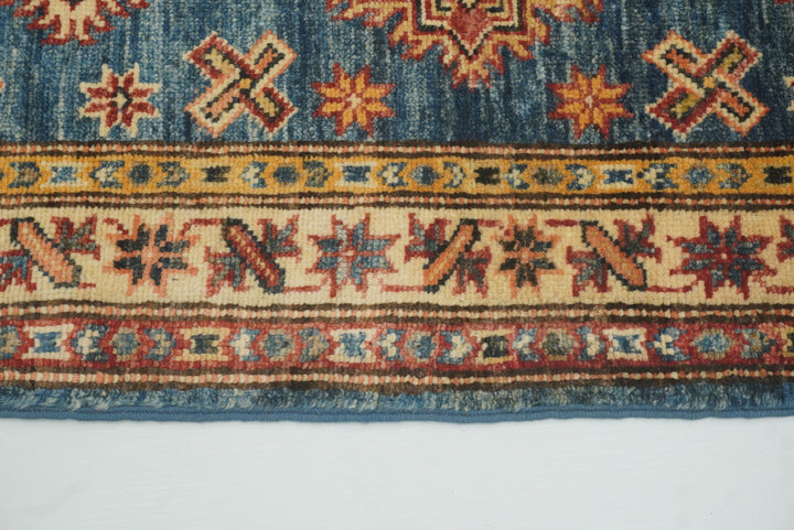 2x3 Blue Kazak Hand-Knotted Afghan Rug - Yildiz Rugs