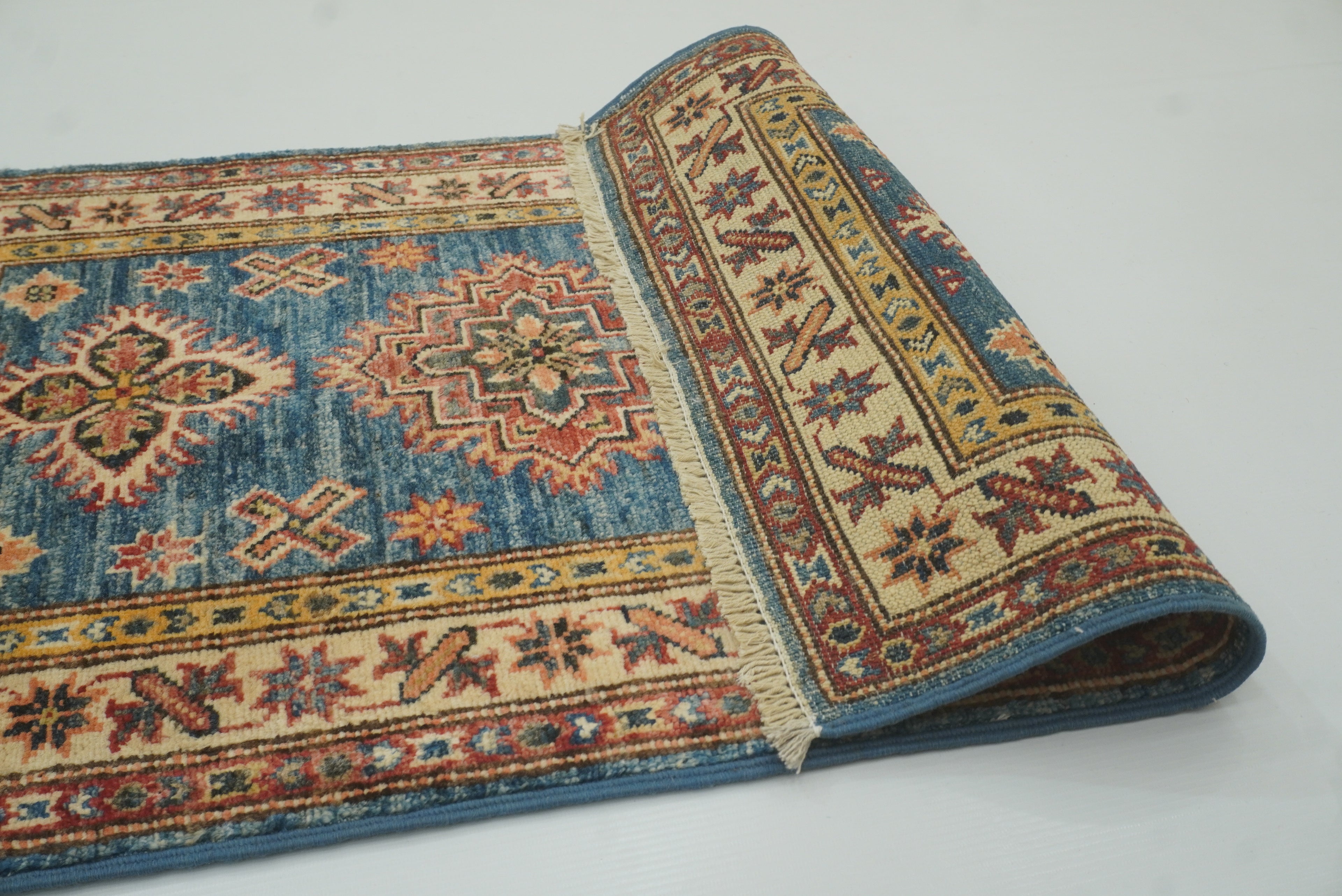 2x3 Blue Kazak Hand-Knotted Afghan Rug - Yildiz Rugs