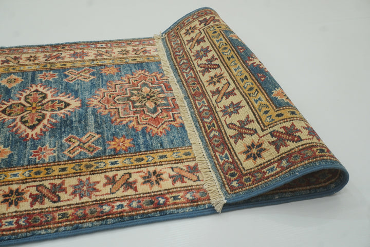 2x3 Blue Kazak Hand-Knotted Afghan Rug - Yildiz Rugs