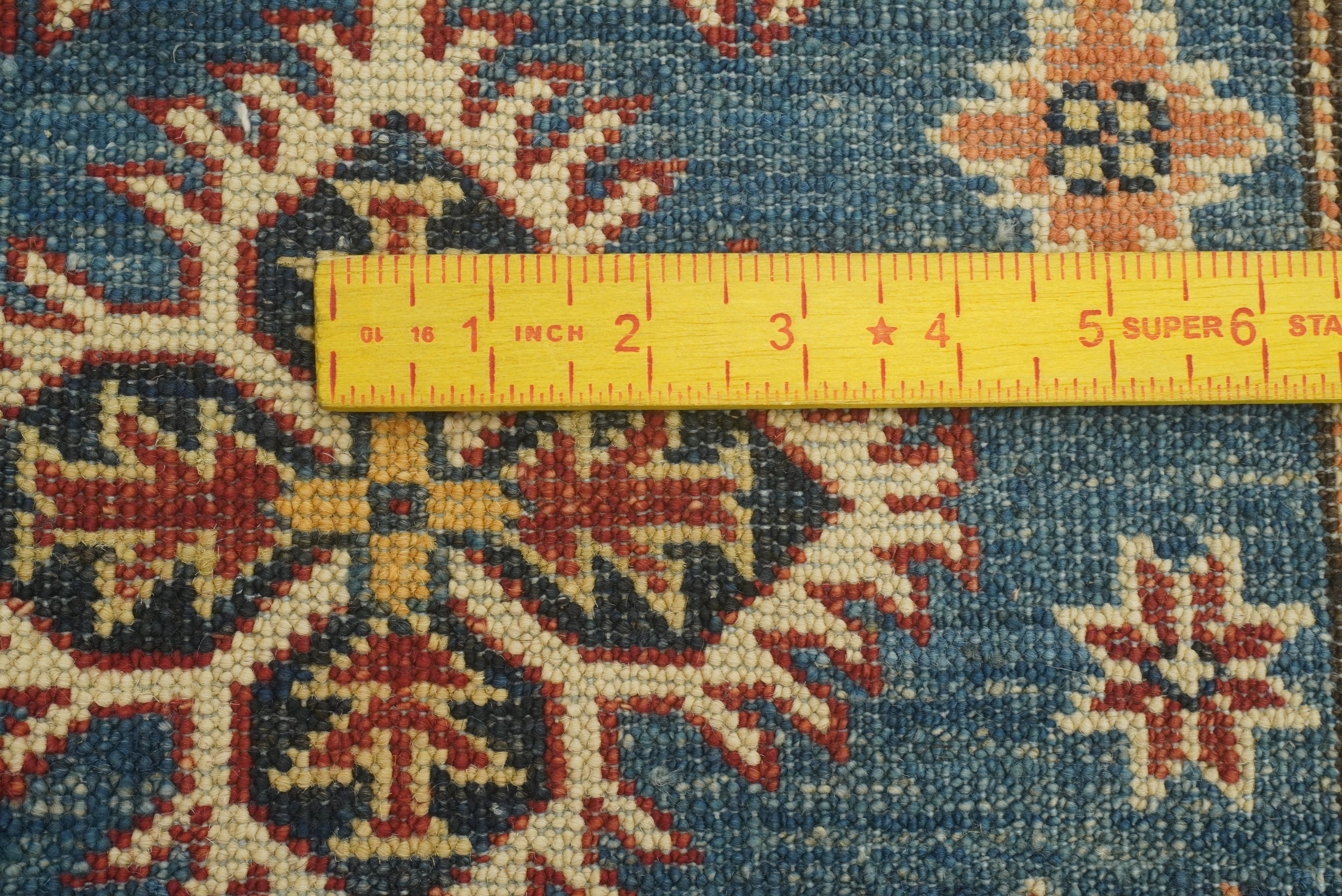 2x3 Blue Kazak Hand-Knotted Afghan Rug - Yildiz Rugs