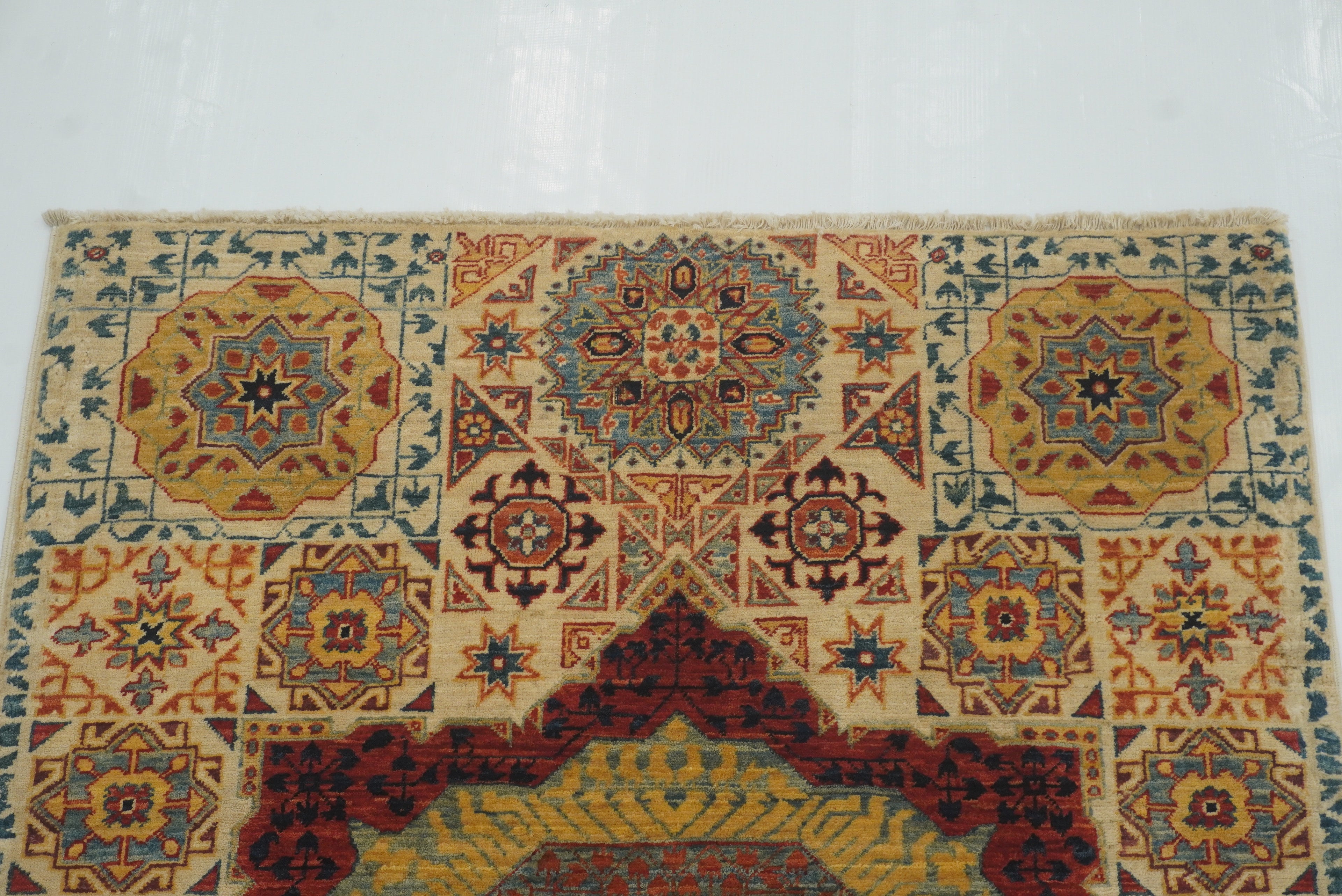 3x4 ft Beige Mamluk Hand knotted Rug - Yildiz Rugs