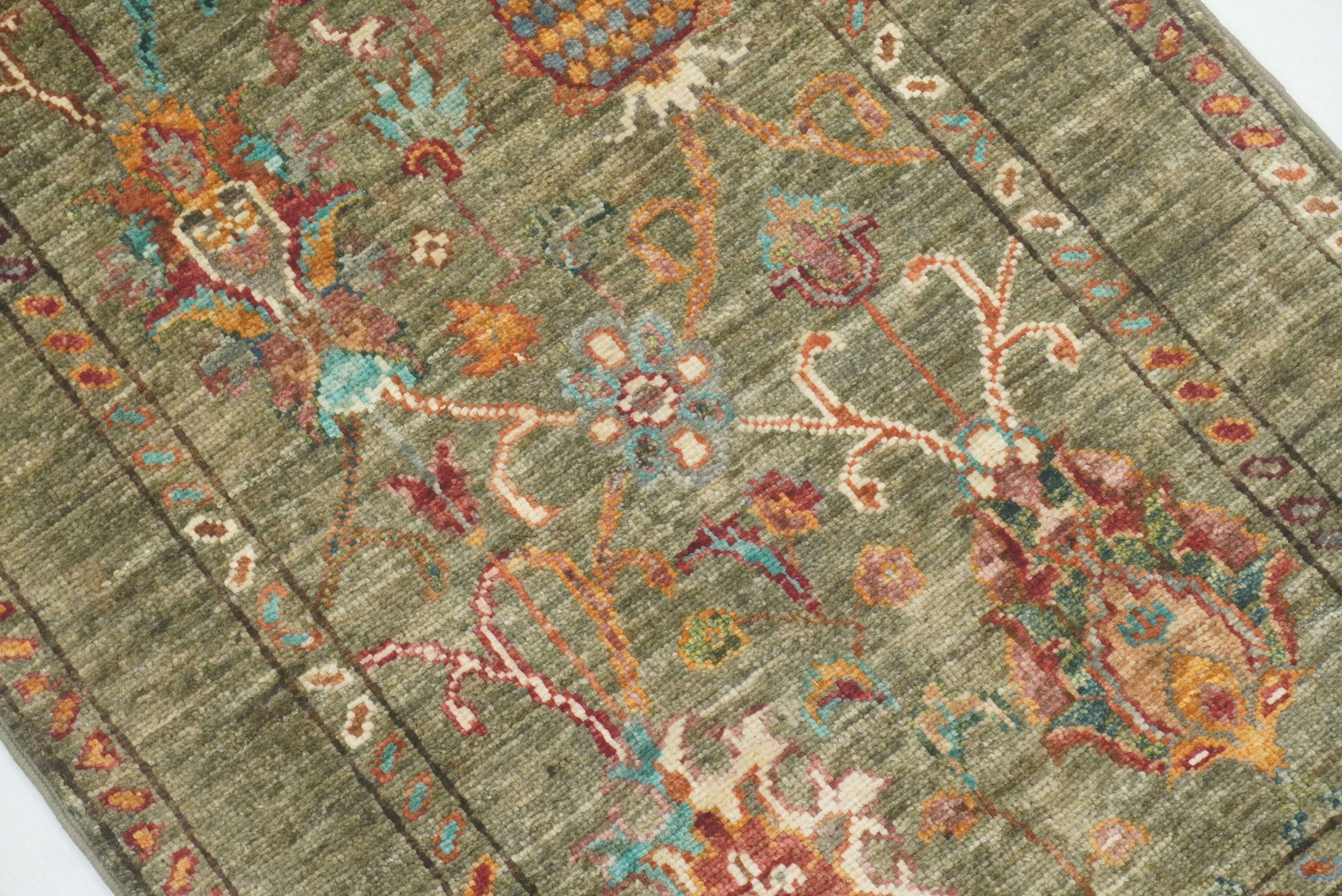 2x3 Green Afghan Waziri Floral Hand Knotted Rug - Yildiz Rugs