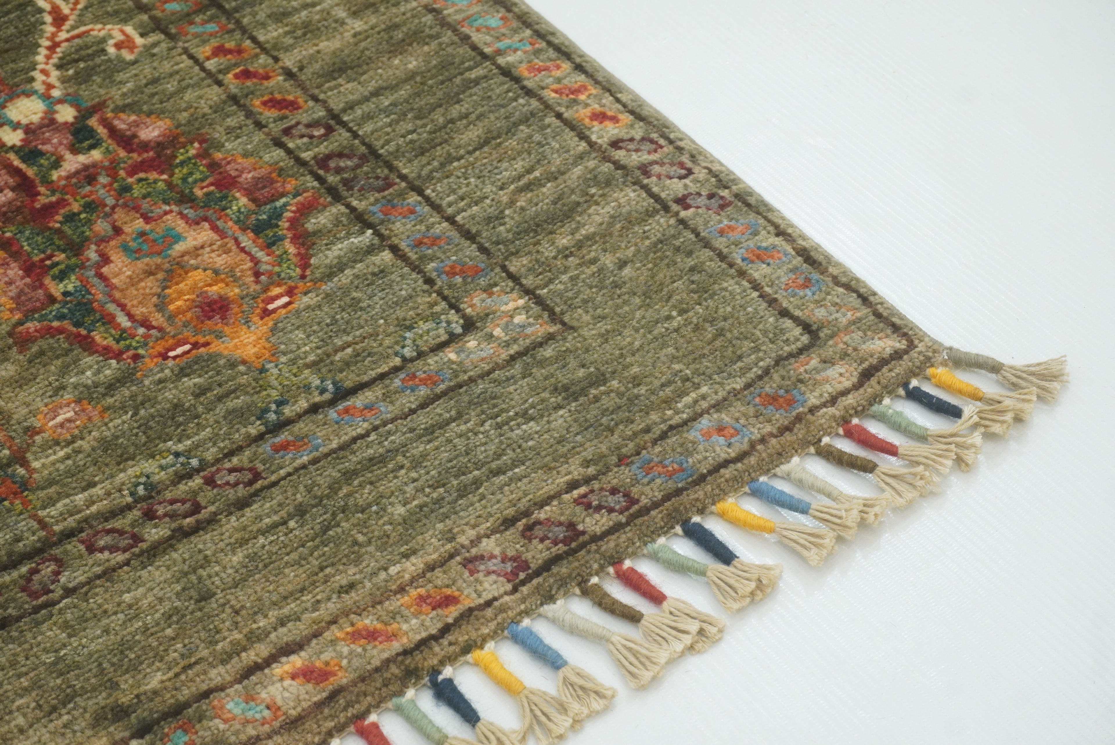 2x3 Green Afghan Waziri Floral Hand Knotted Rug - Yildiz Rugs