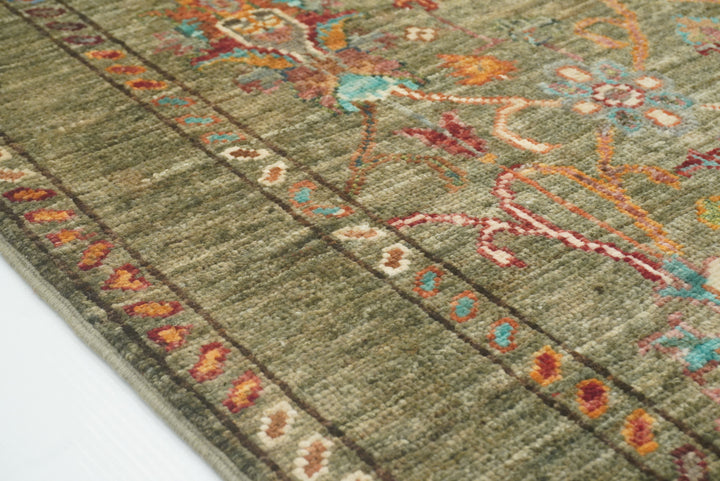 2x3 Green Afghan Waziri Floral Hand Knotted Rug - Yildiz Rugs