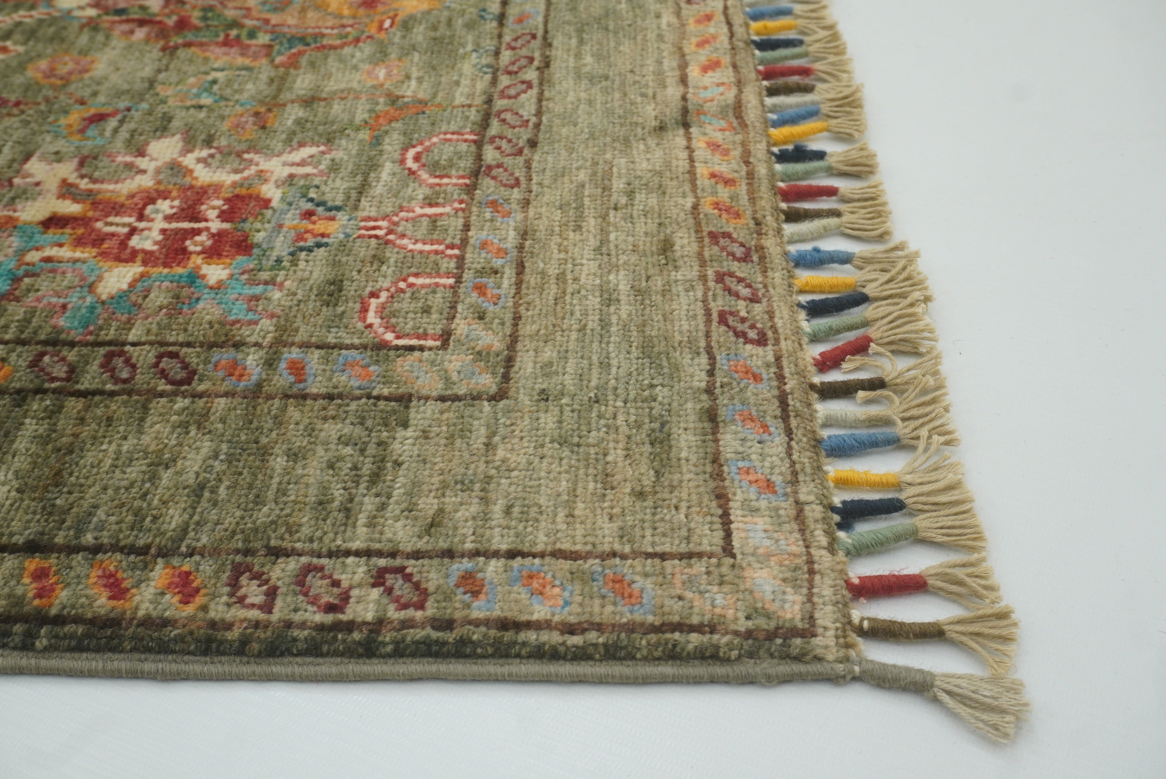 2x3 Green Afghan Waziri Floral Hand Knotted Rug - Yildiz Rugs