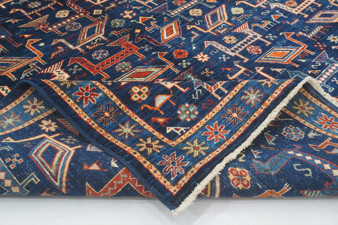 5x7 Navy Blue Afghan Hand knotted Animal Gabbeh Rug