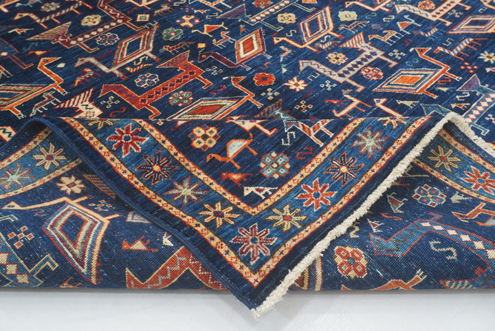 5x7 Navy Blue Afghan Hand knotted Animal Gabbeh Rug