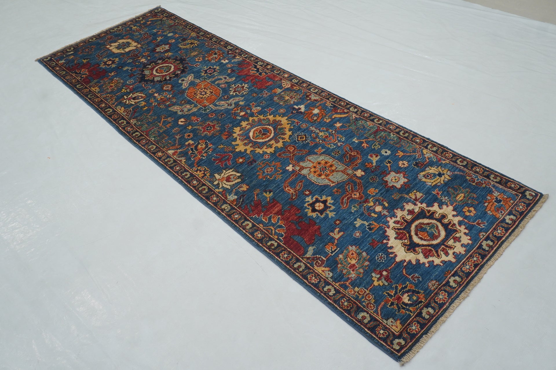 8 ft Blue Bidjar Afghan Hand knotted Oriental Runner Rug