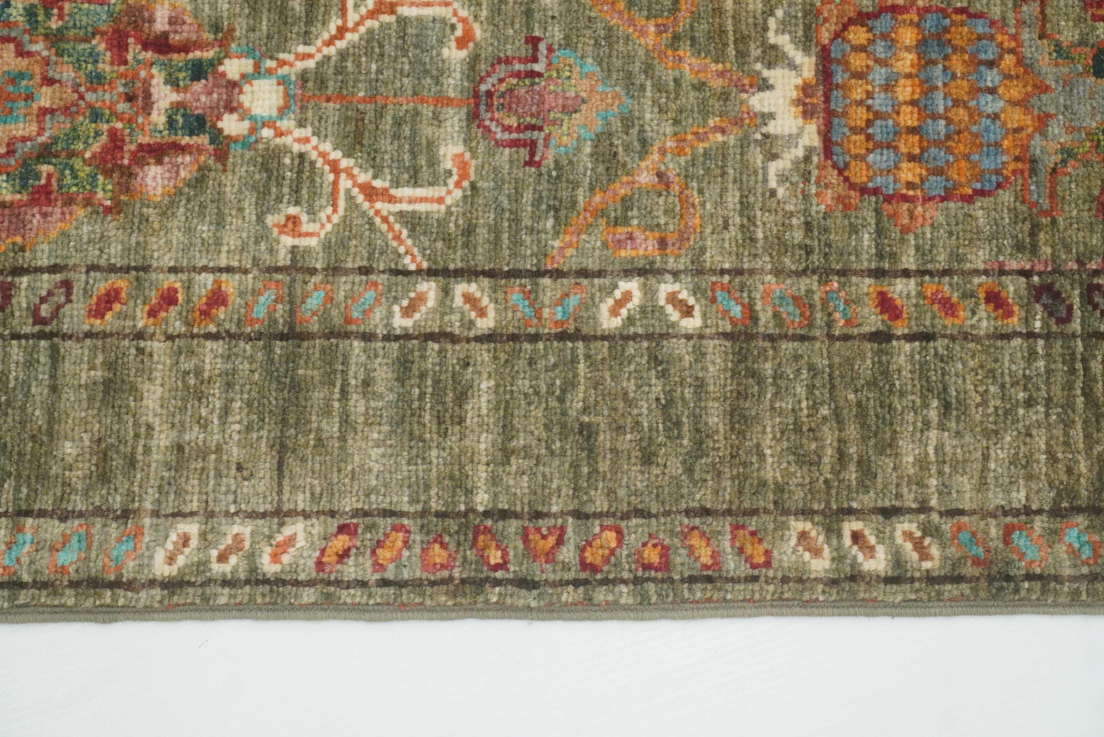 2x3 Green Afghan Waziri Floral Hand Knotted Rug - Yildiz Rugs