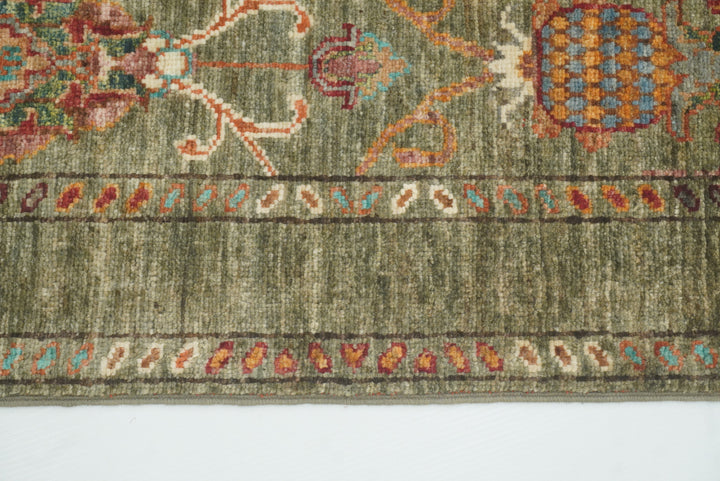 2x3 Green Afghan Waziri Floral Hand Knotted Rug - Yildiz Rugs